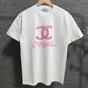 CHANEL White Tee with Pink Logo